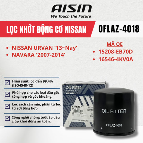Lọc nhớt động cơ Nissan hiệu Aisin mã OFLAZ-4018