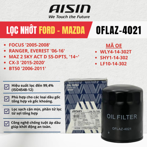 Lọc nhớt động cơ Ford, Mazda hiệu Aisin mã OFLAZ-4021
