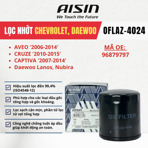 Lọc nhớt động cơ Chevrolet, Daewoo hiệu Aisin mã OFLAZ-4024