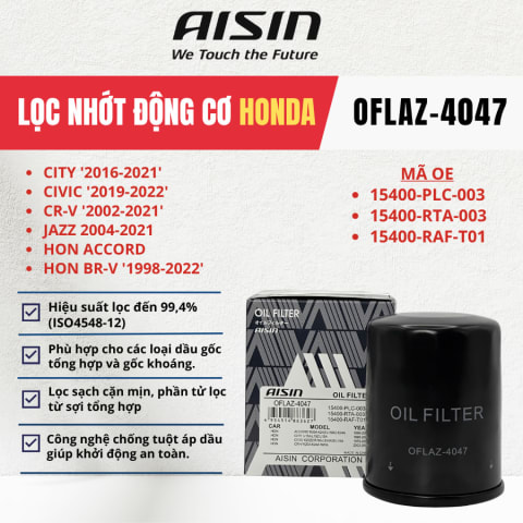 Lọc nhớt động cơ Honda hiệu Aisin mã OFLAZ-4047