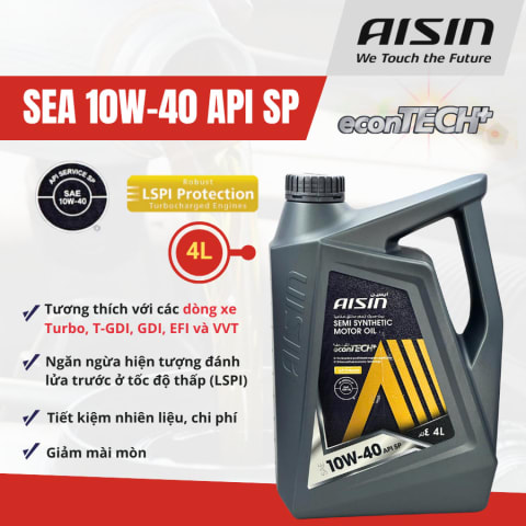 Dầu động cơ xăng 10W-40 API SP 7.500Km 4 Lít Hiệu Aisin mã ESSP1044P