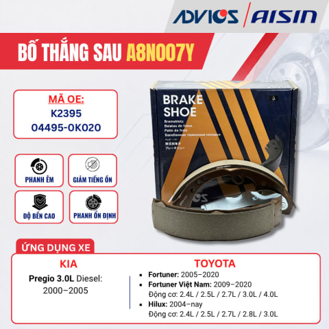 Bố thắng sau Toyota Hilux, Fortuner / Kia Pregio - ADVICS A8N007Y