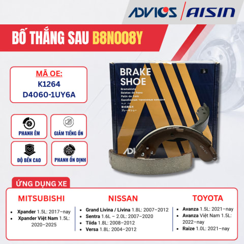 Bố thắng sau Mitsubishi Xpander / Nissan Sentra, Grand Livina - ADVICS B8N008Y