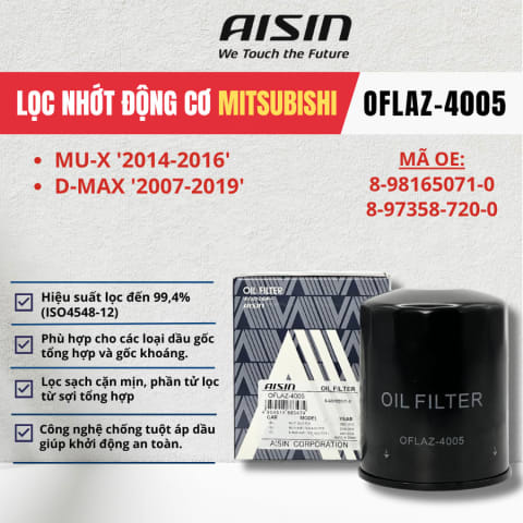 Lọc nhớt động cơ Isuzu hiệu Aisin mã OFLAZ-4005