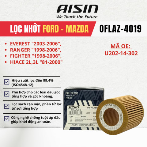 Lọc nhớt động cơ Ford, Mazda hiệu Aisin mã OFLAZ-4019