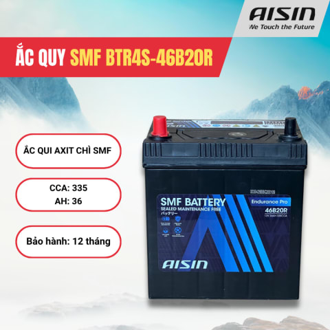 Ắc qui axit chì SMF - Automotive Battery, P/N: BTR4S-46B20R, Loại: 12V, dung lượng: 36AH, dòng khởi động nguội CCA: 335A, dùng để khởi động động cơ piston cho xe ô tô - Nhãn hiệu: AISIN. Hàng mới 100%