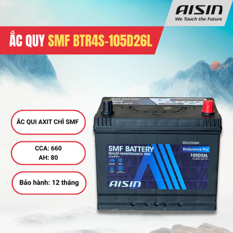 Ắc qui axit chì SMF - Automotive Battery, P/N: BTR4S-105D26L, Loại: 12V, dung lượng: 80AH, dòng khởi động nguội CCA: 660A, dùng để khởi động động cơ piston cho xe ô tô - Nhãn hiệu: AISIN. Hàng mới 100%