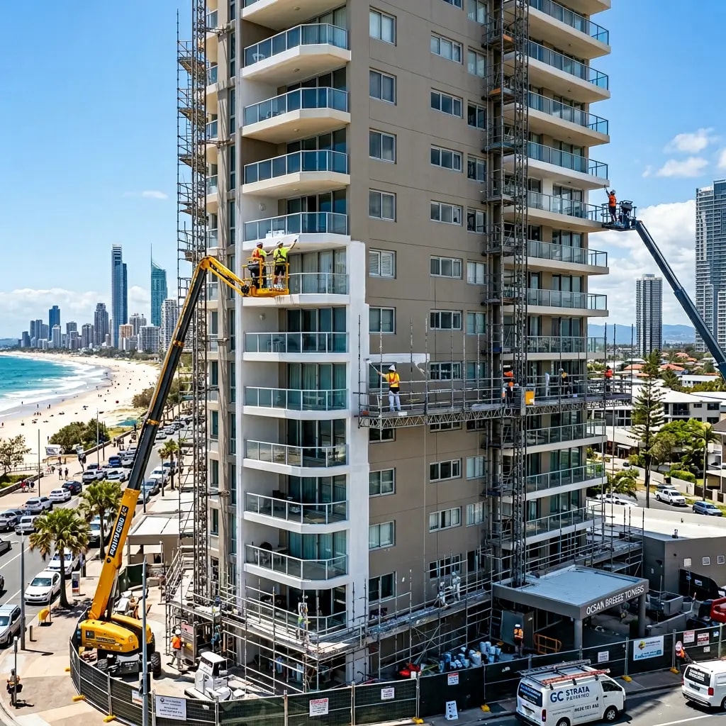 Strata apartment complex exterior painting by professional body corporate painters on the Gold Coast