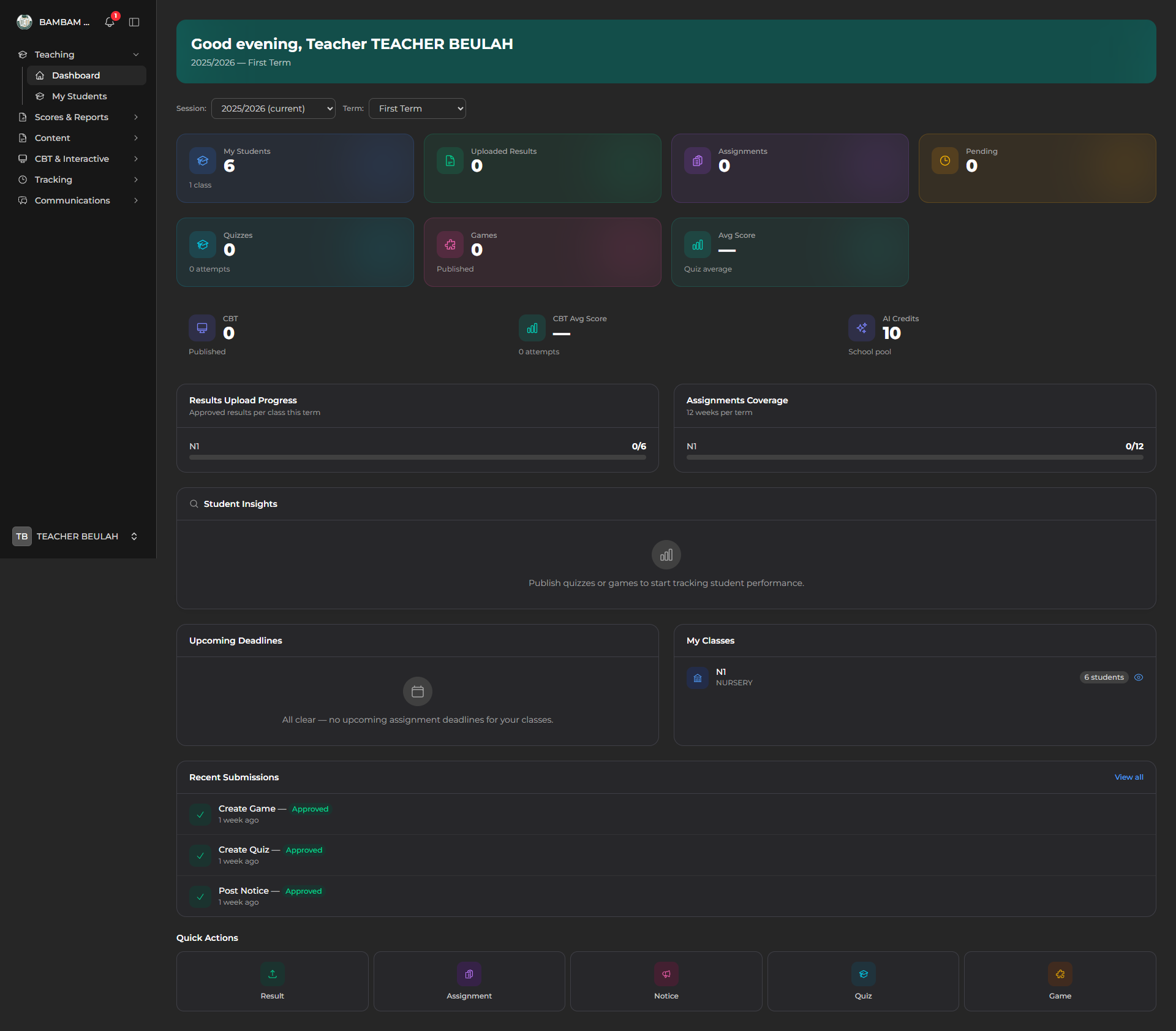 Teacher Dashboard