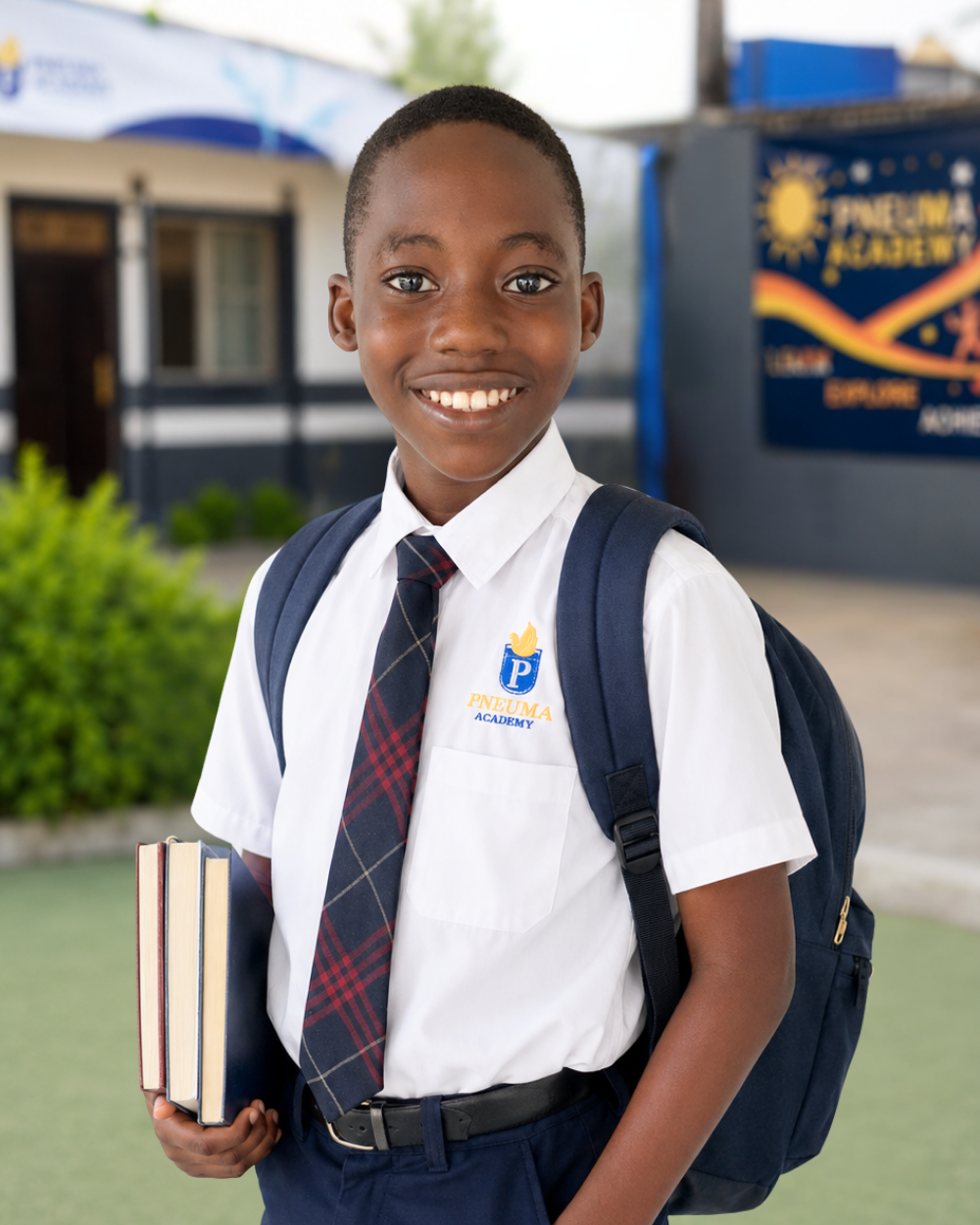 Young learner smiling with a camera