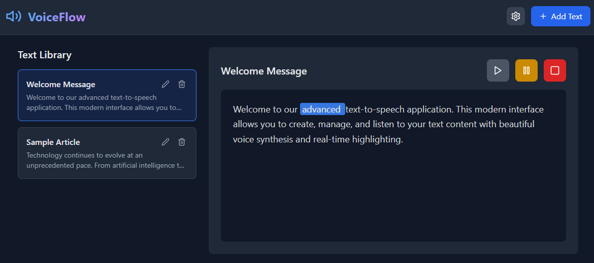 VoiceFlow Application Interface