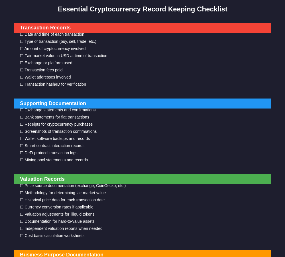 Essential Cryptocurrency Record Keeping Checklist