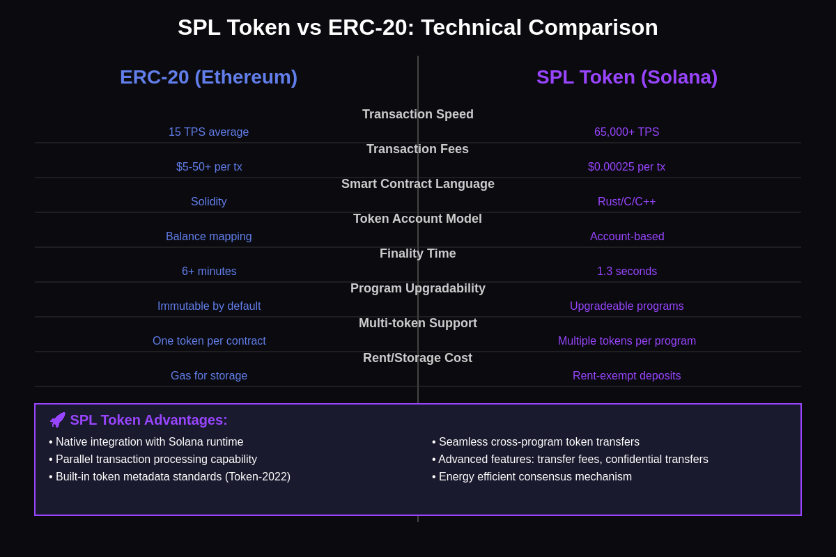 SPL Token vs ERC-20 Technical Comparison