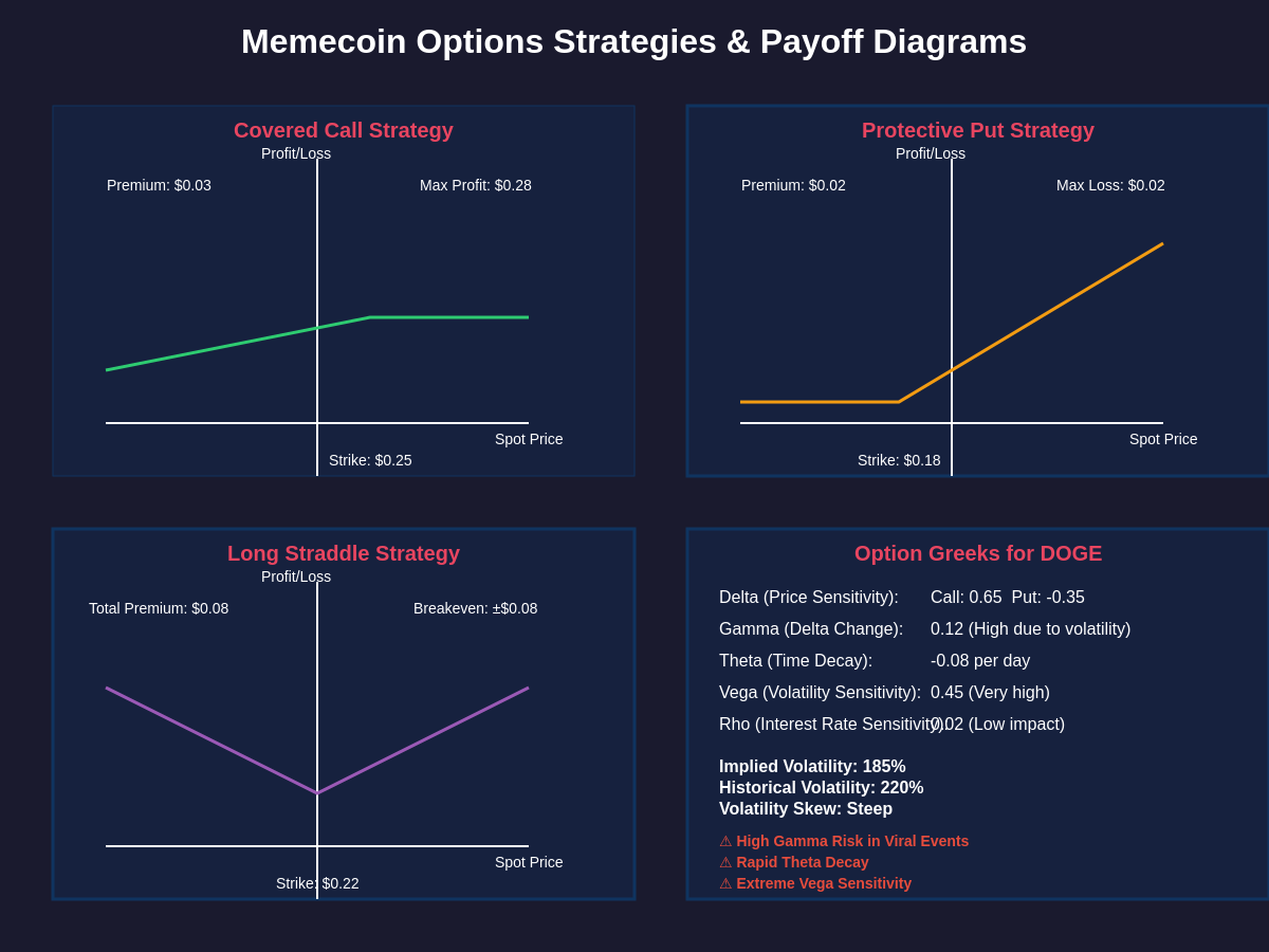 Memecoin Options Strategies and Payoff Diagrams