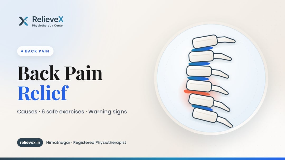 Physiotherapist assessing lower back pain at RelieveX Physiotherapy Center, Himatnagar
