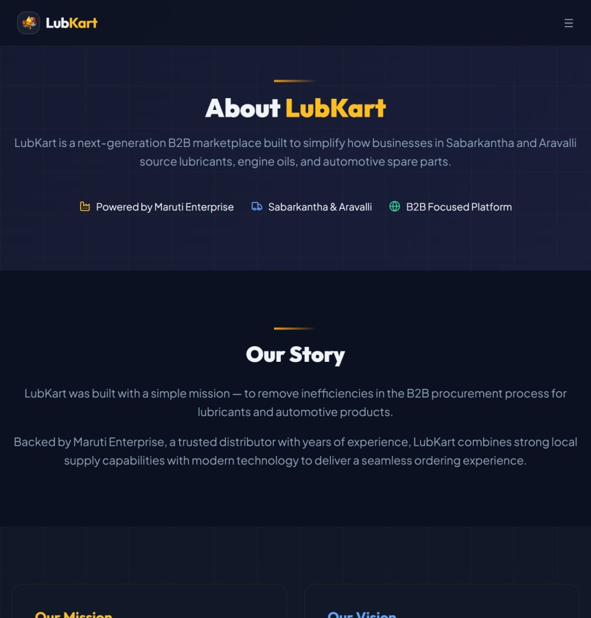 LubKart B2B Lubricants Supplier Website – screenshot 2