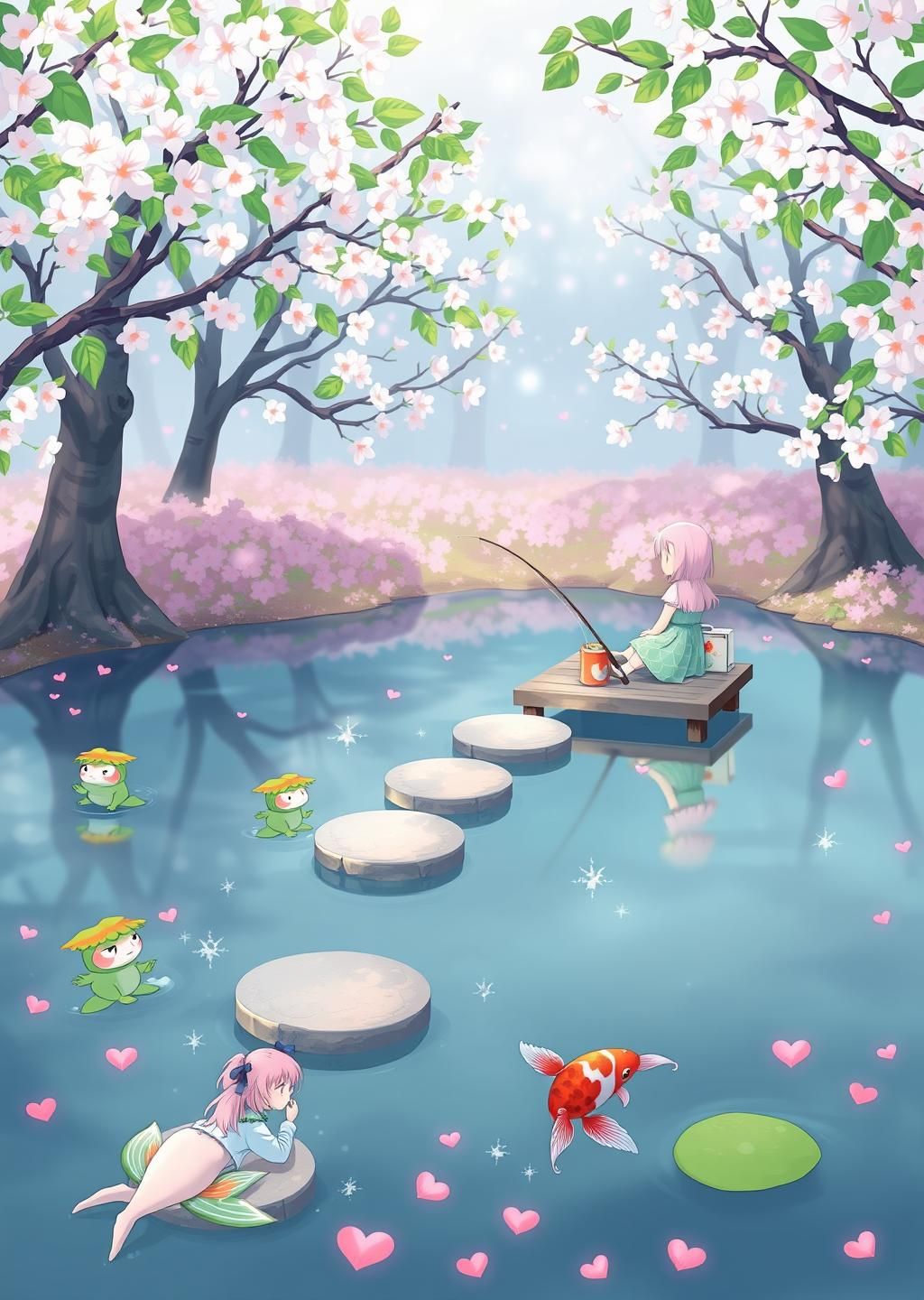 Sakura Fishing Pond Serenity