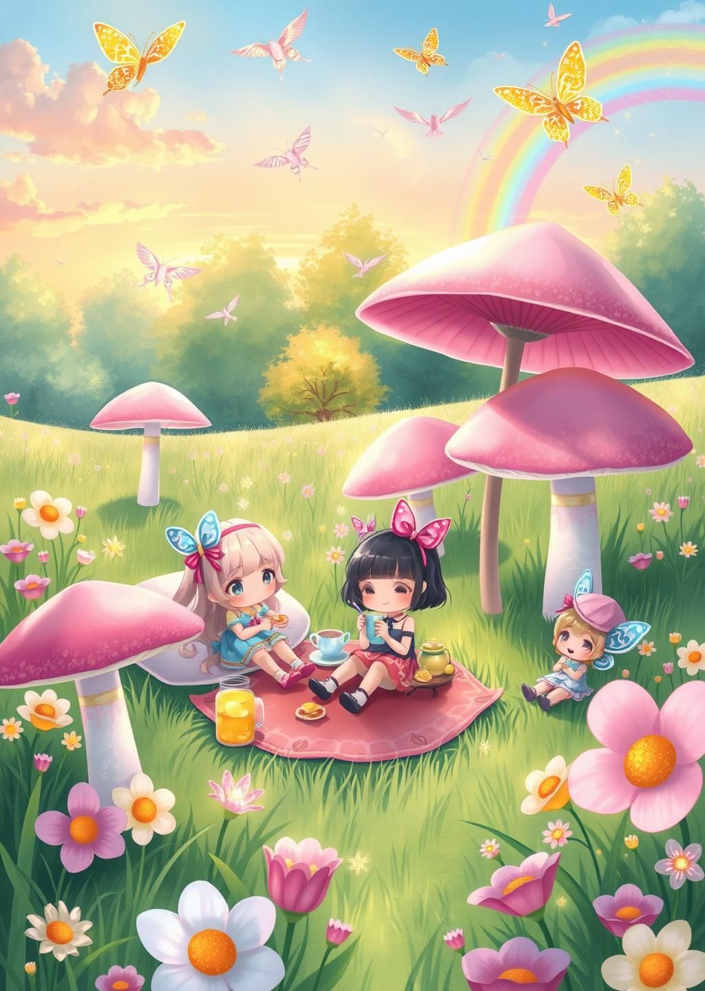 Magical Spring Picnic Among Flowers