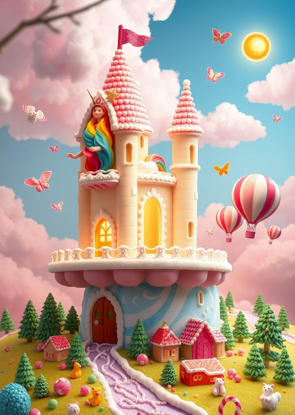 Princess Unicorn Candy Castle Fantasy Wallpaper