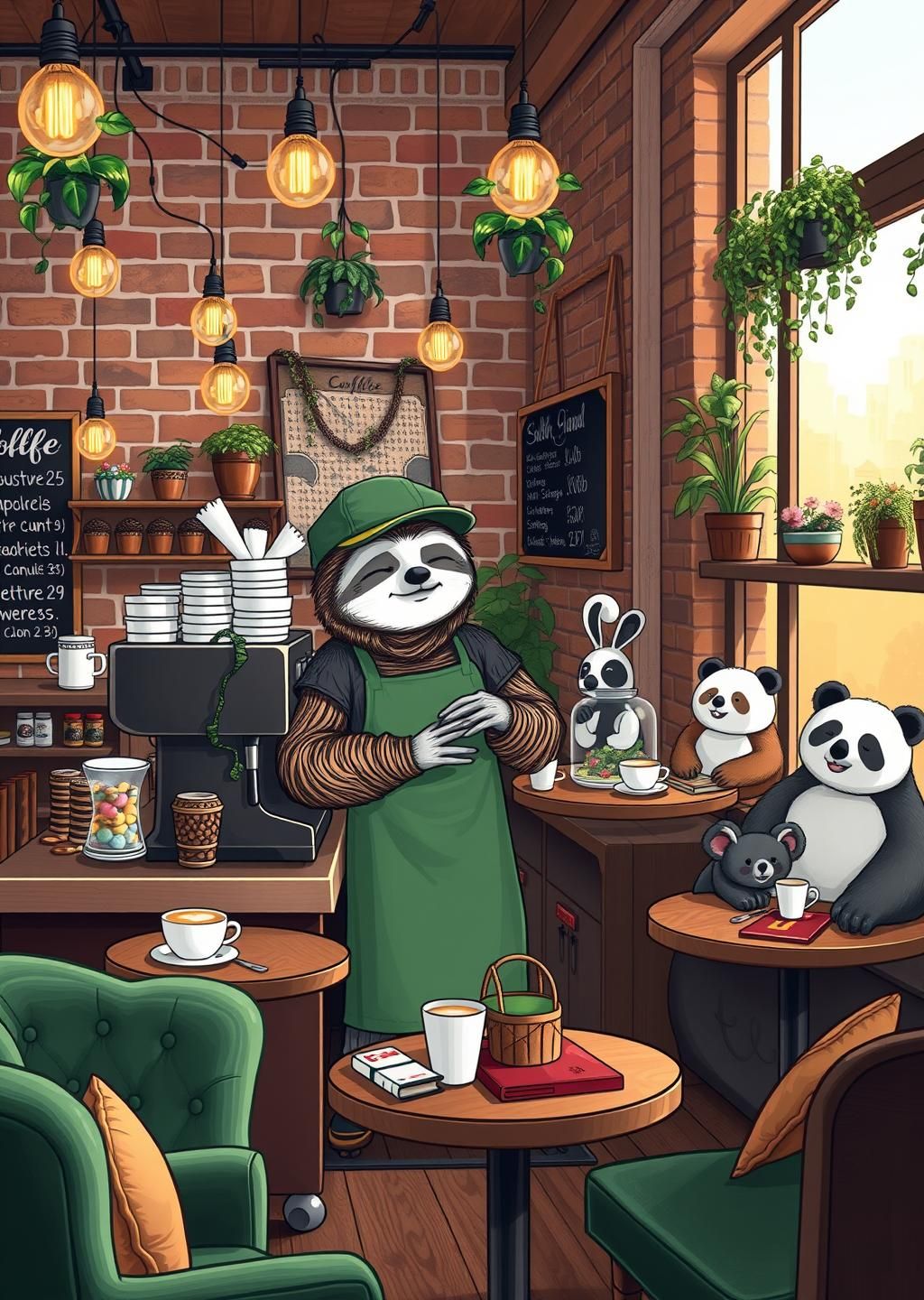 Sleepy Sloth Coffee Shop Cozy Wallpaper
