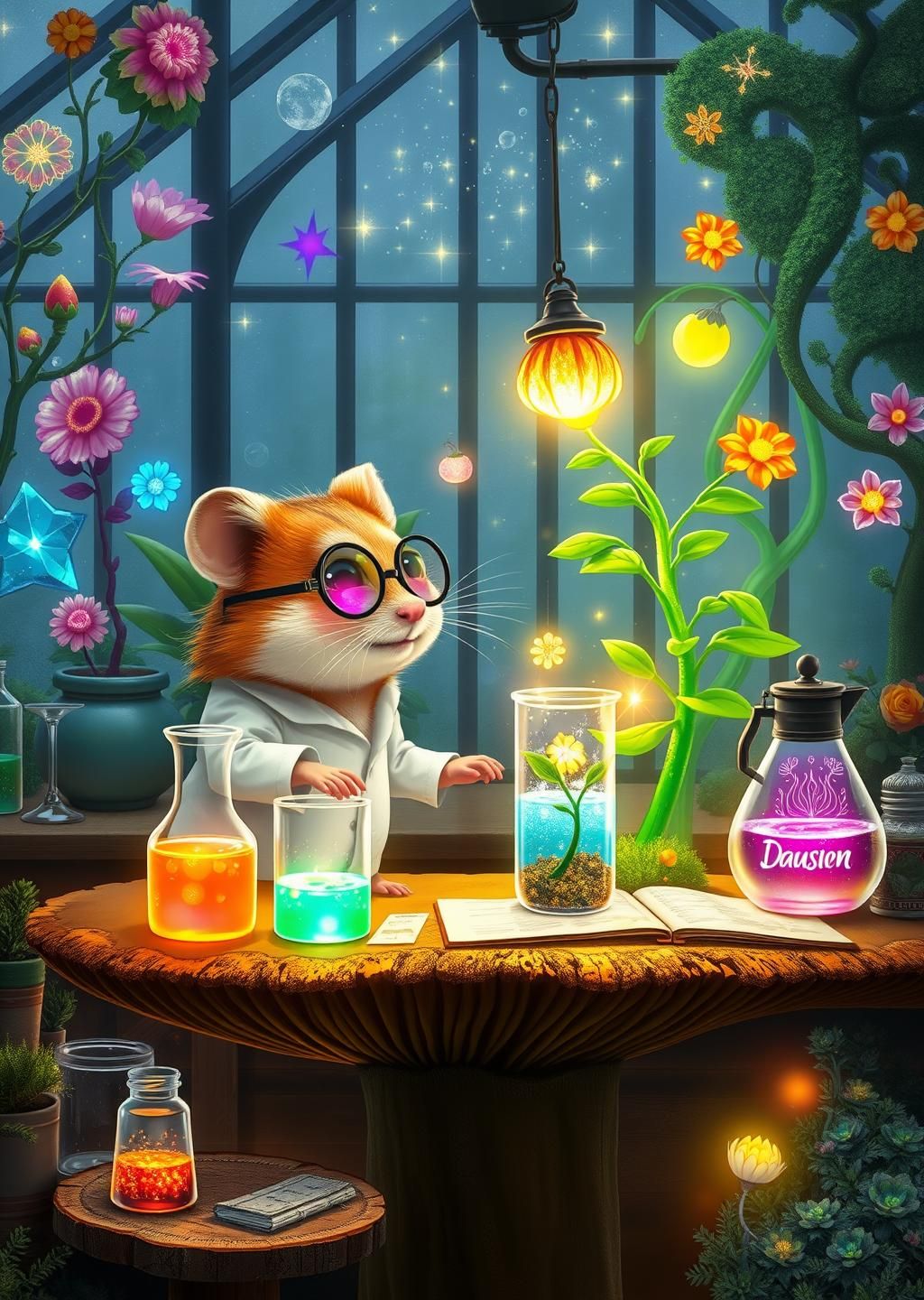 Hamster Scientist Magical Greenhouse Plant Wallpaper