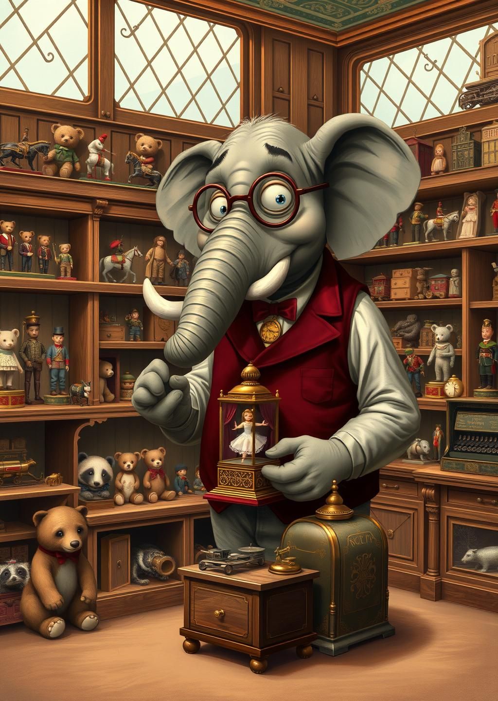 Vintage Elephant Toy Shop Nostalgia Wallpaper