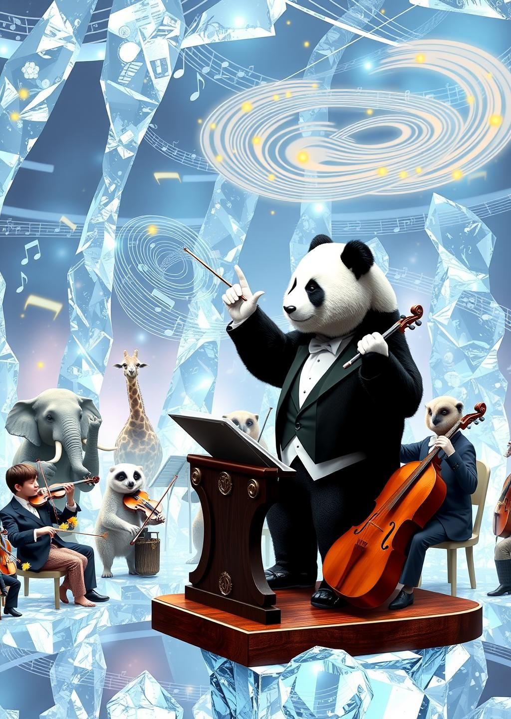 Panda Conductor Floating Music Conservatory Wallpaper