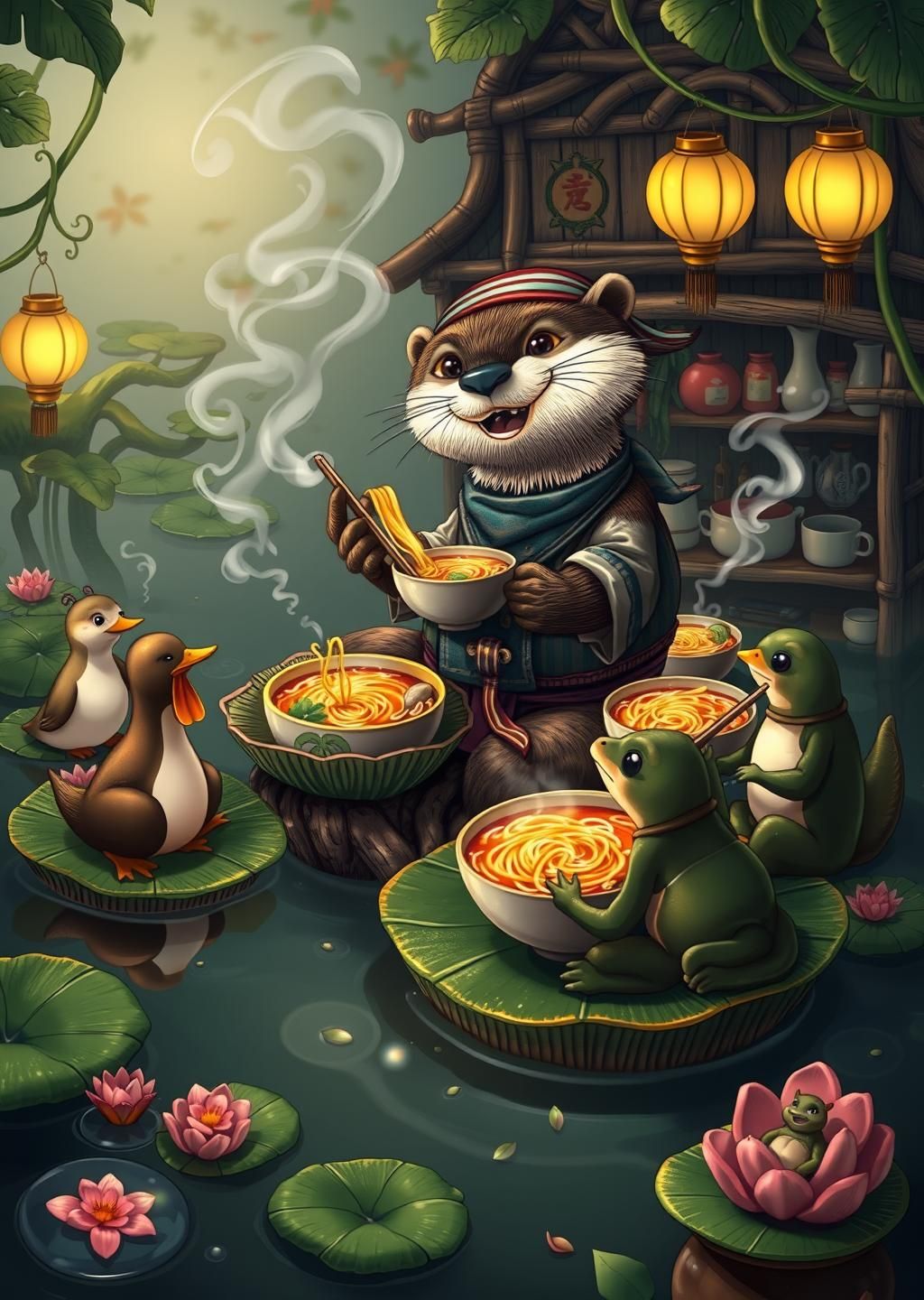 Otter Ramen Chef Floating Pond Restaurant