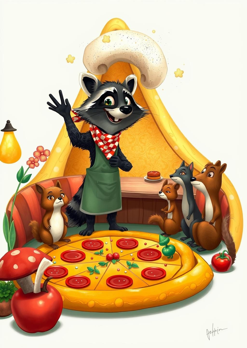 Raccoon Pizza Chef Forest Parlor Wallpaper