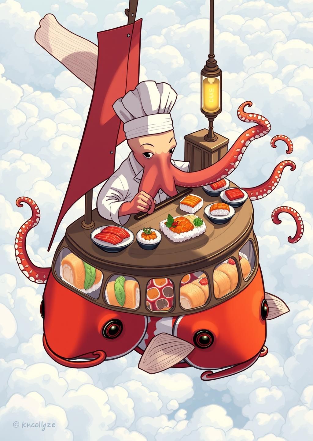 Octopus Sushi Chef Flying Koi Restaurant
