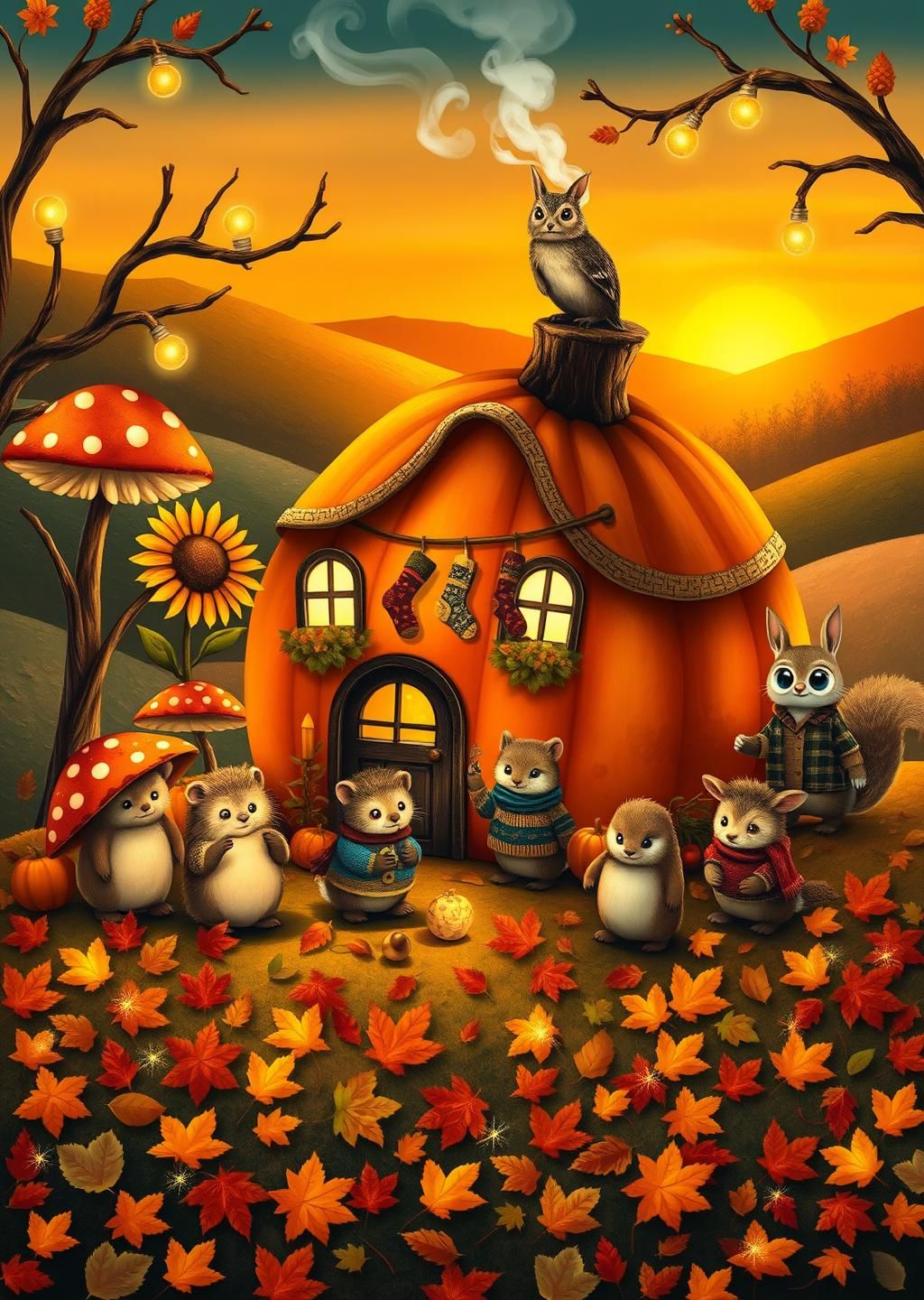 Autumn Woodland Cottage Scene