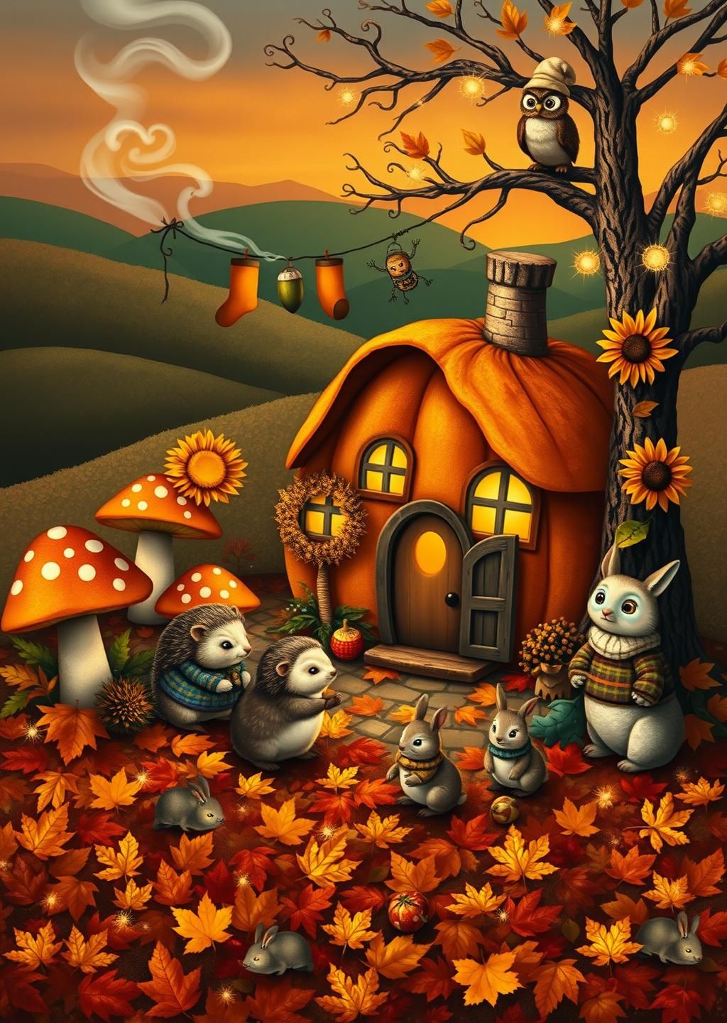 Autumn Woodland Cottage Scene