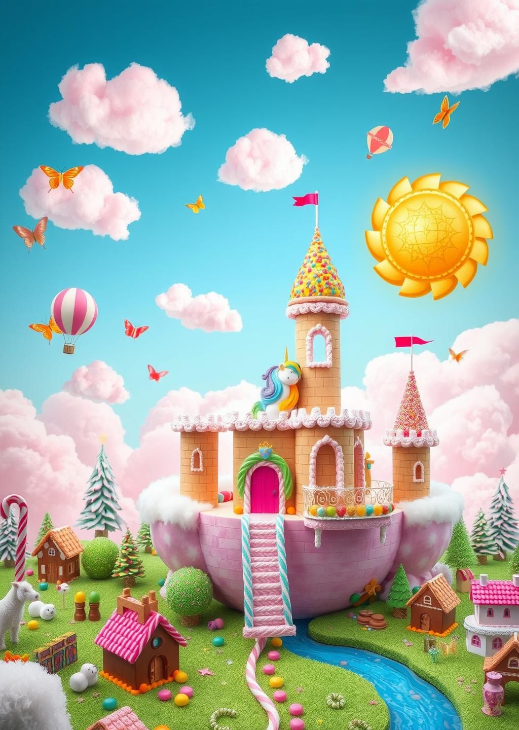 Princess Unicorn Candy Castle Fantasy Wallpaper
