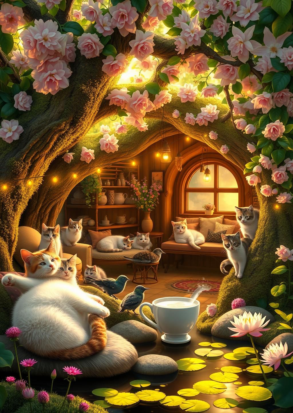 Cozy Cat Cafe in a Secret Garden