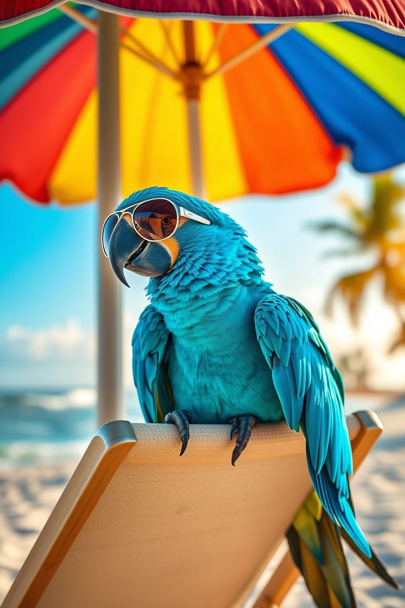 Cool Blue Parrot on Tropical Beach Wallpaper