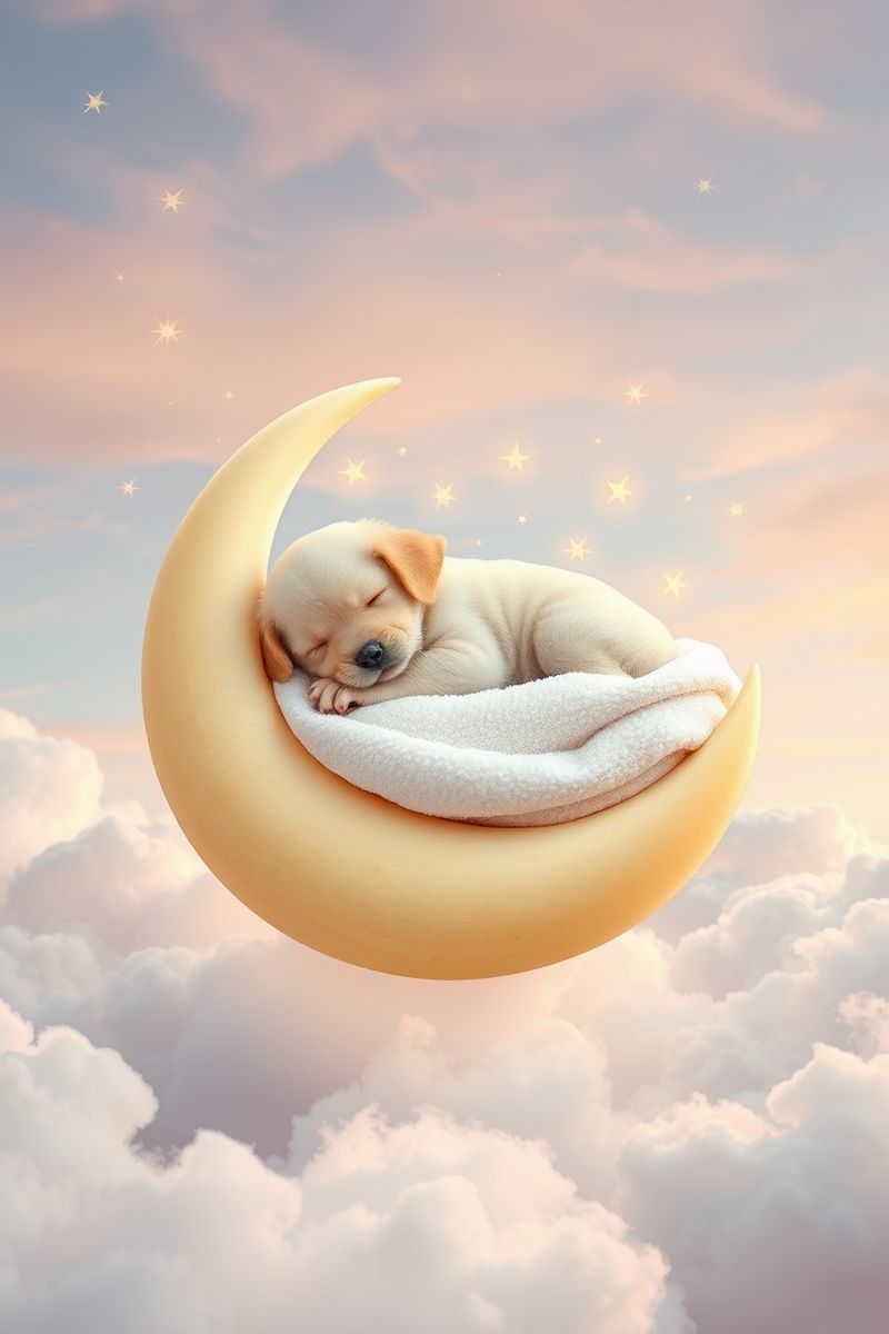 Dreamy Golden Retriever Puppy Moon Wallpaper