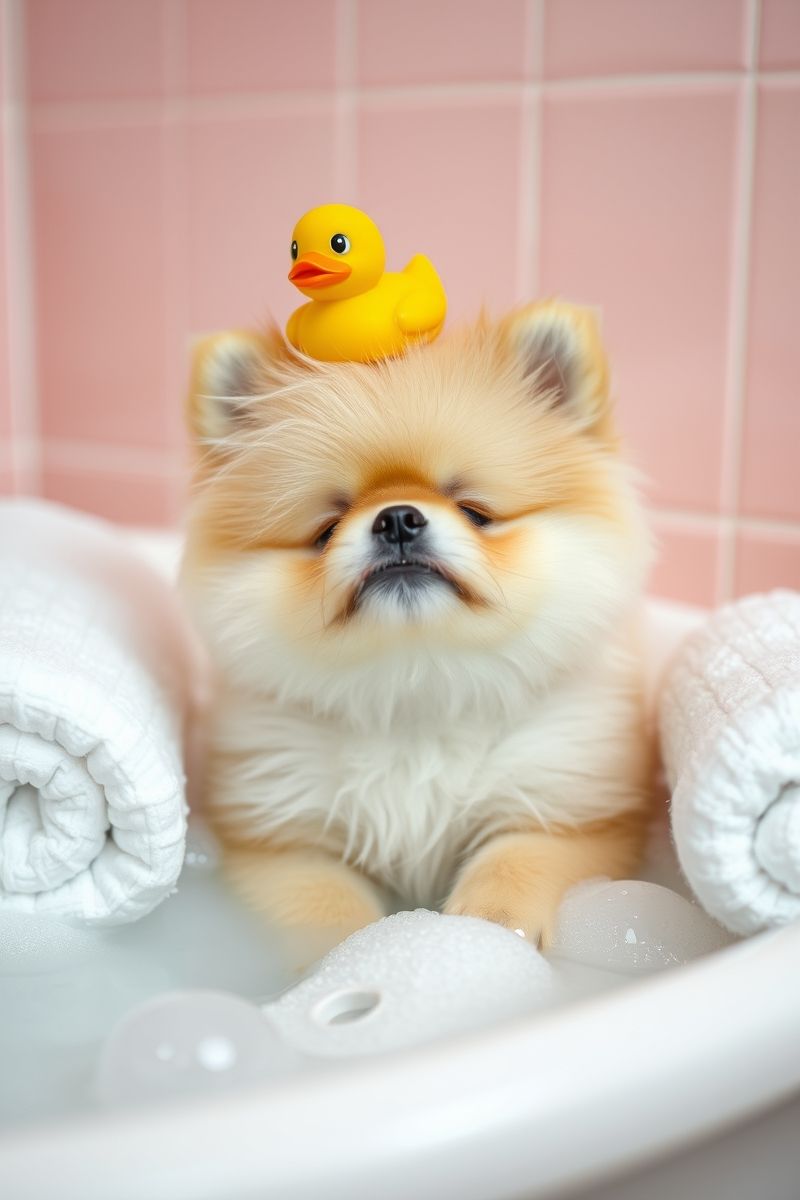 Fluffy Pomeranian Bubble Bath Wallpaper