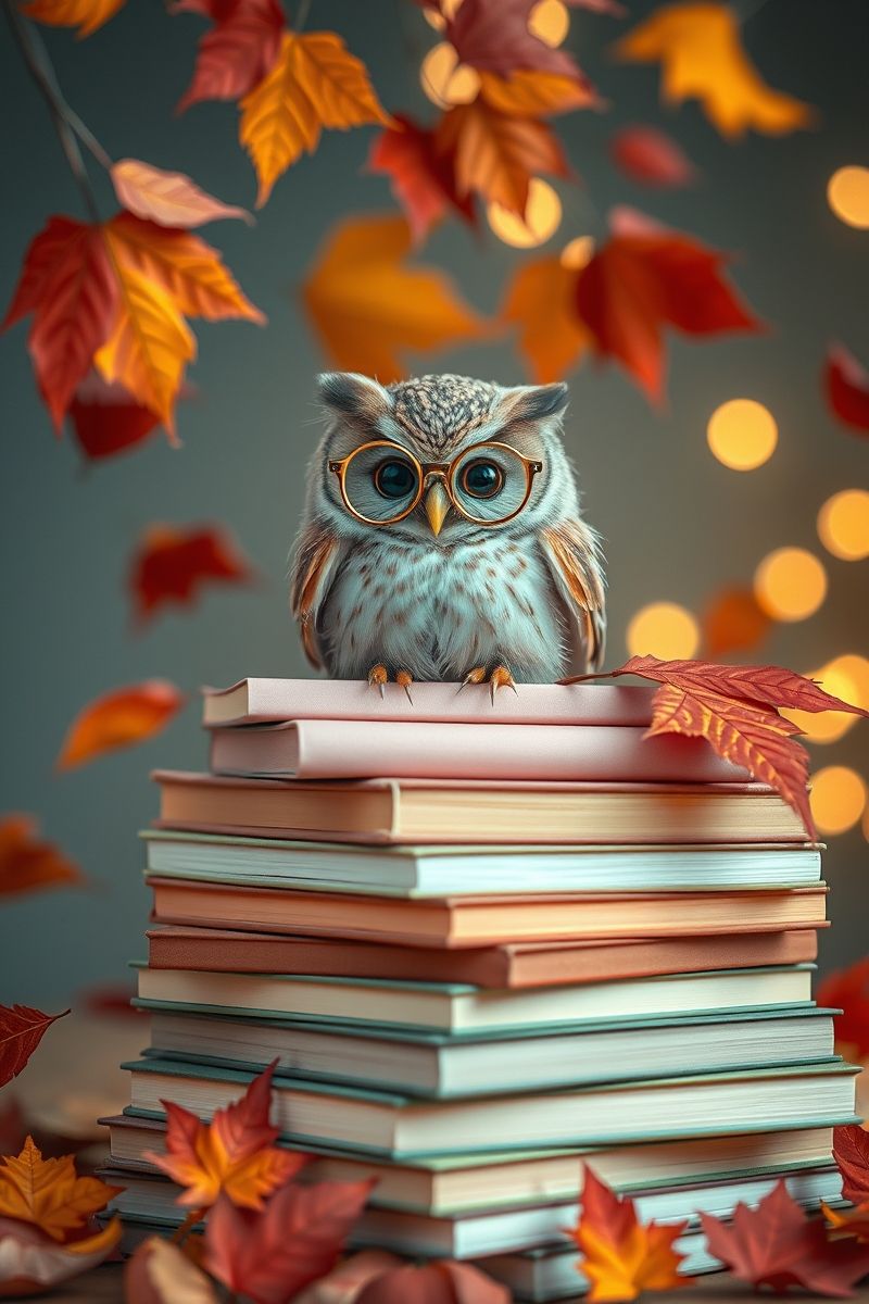 Study Owl with Glasses and Books Wallpaper