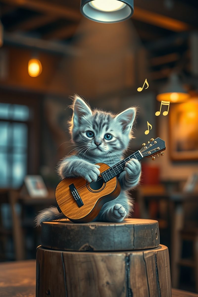 Musical Kitten Playing Guitar Wallpaper