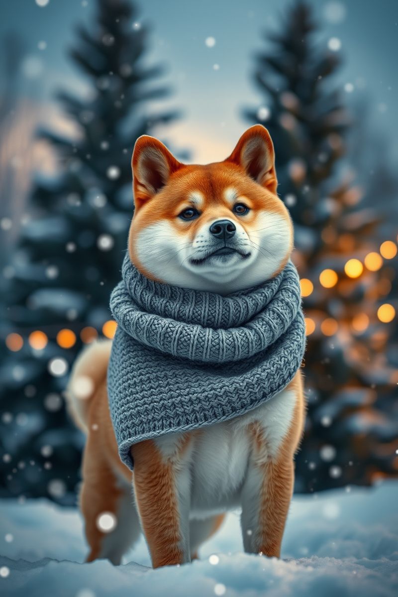 Cozy Shiba Inu in Snowy Forest Wallpaper