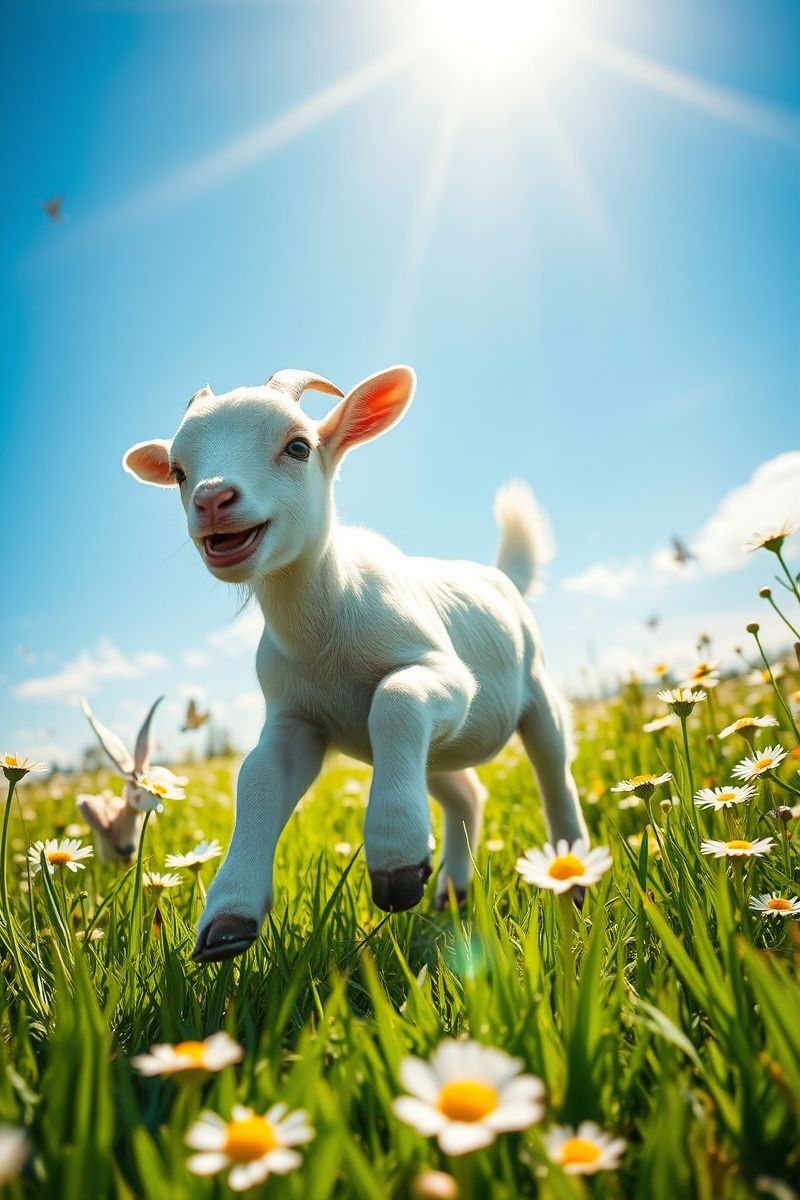 Happy Baby Goat in Daisy Field Wallpaper