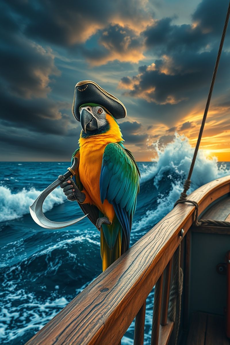 Pirate Parrot on Ship Deck Wallpaper