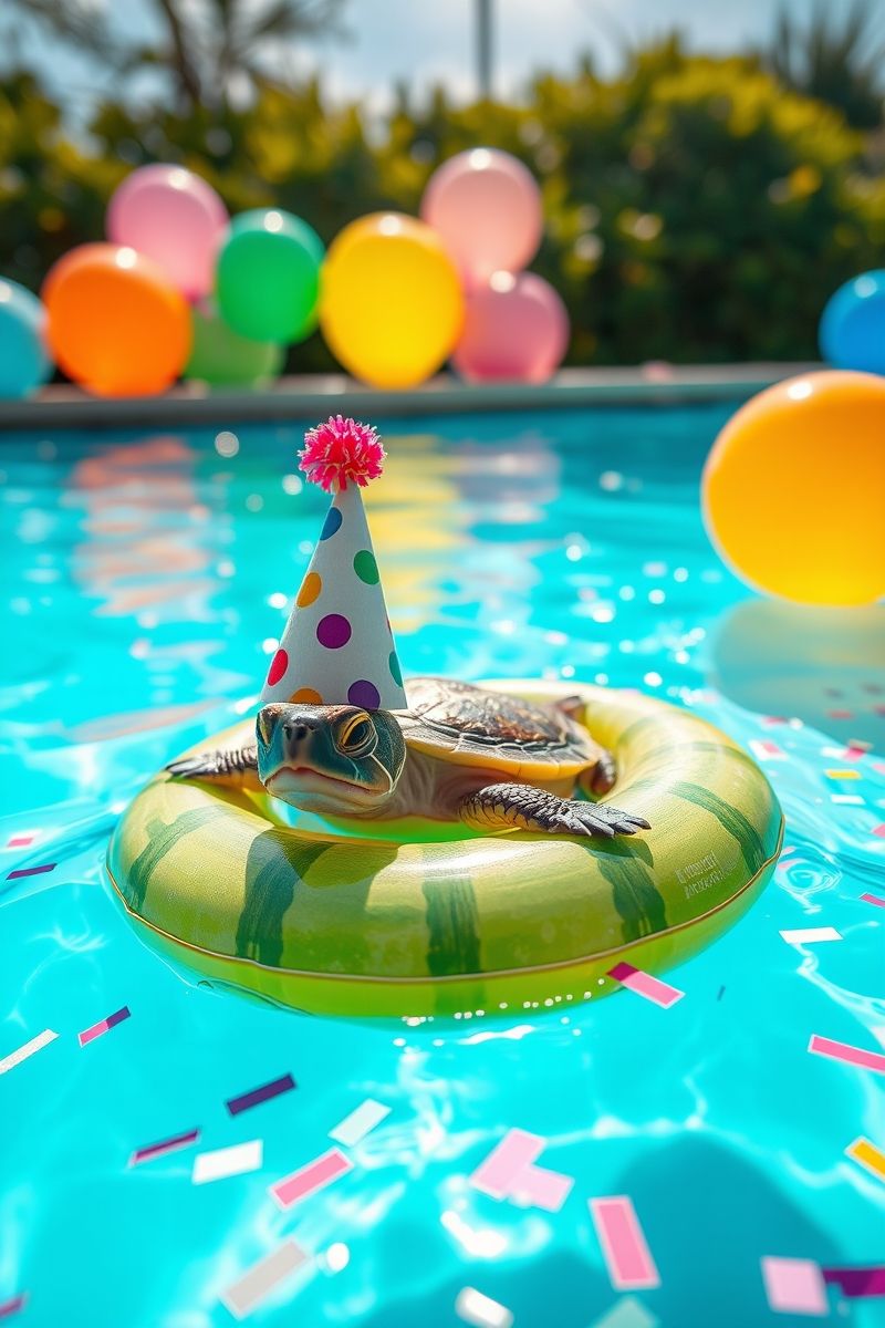 Birthday Turtle Floating in Watermelon Pool Wallpaper