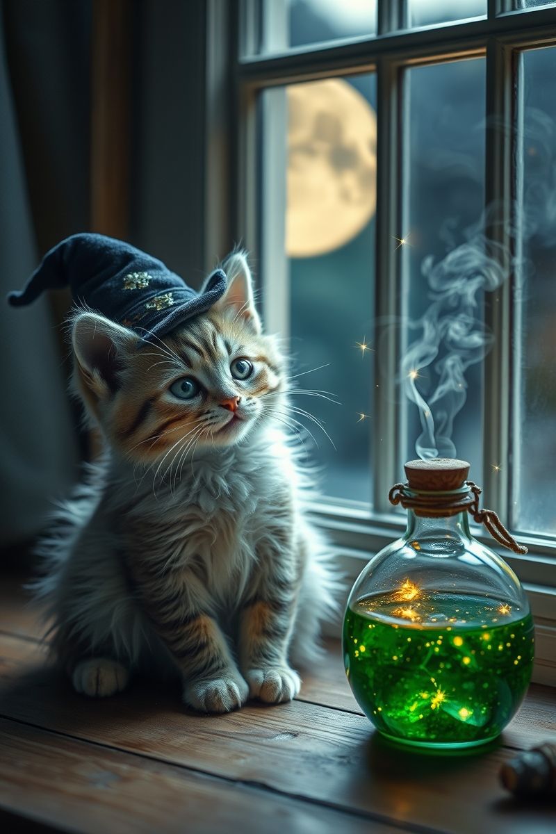 Magical Kitten in Wizard Hat Wallpaper