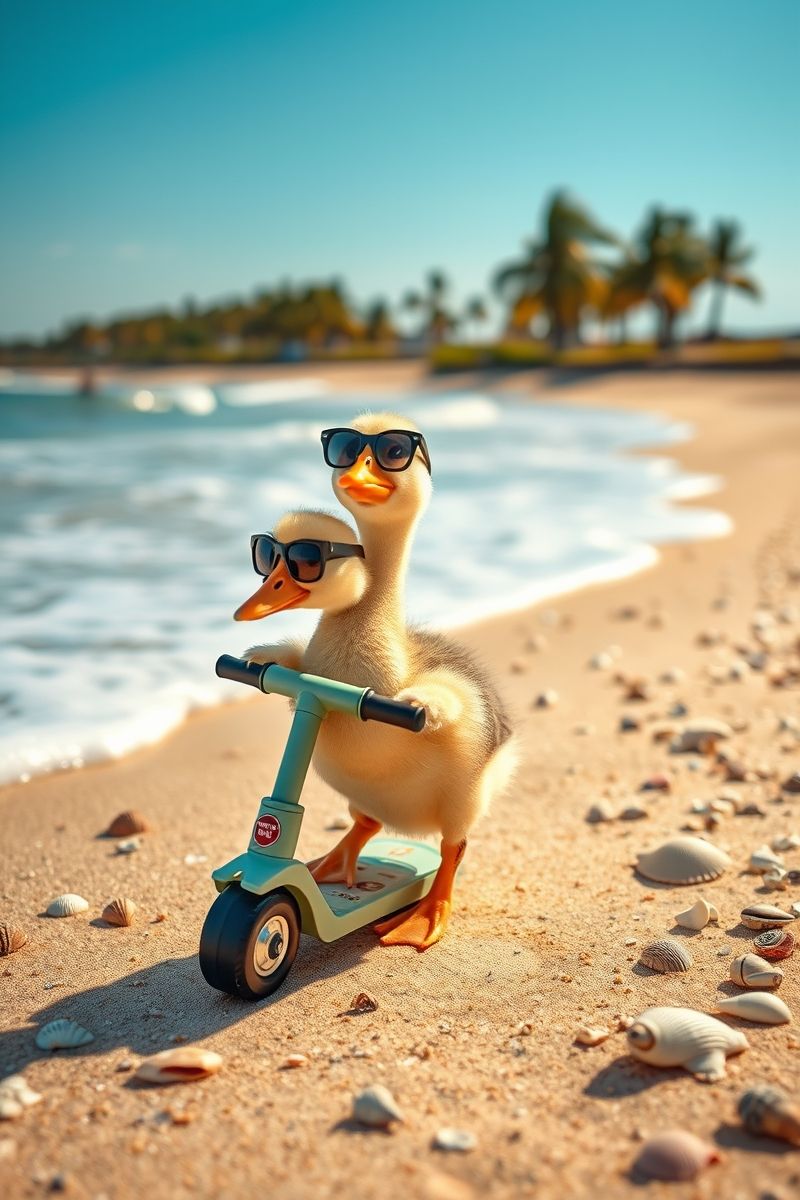 Cool Duckling on Beach Scooter Wallpaper