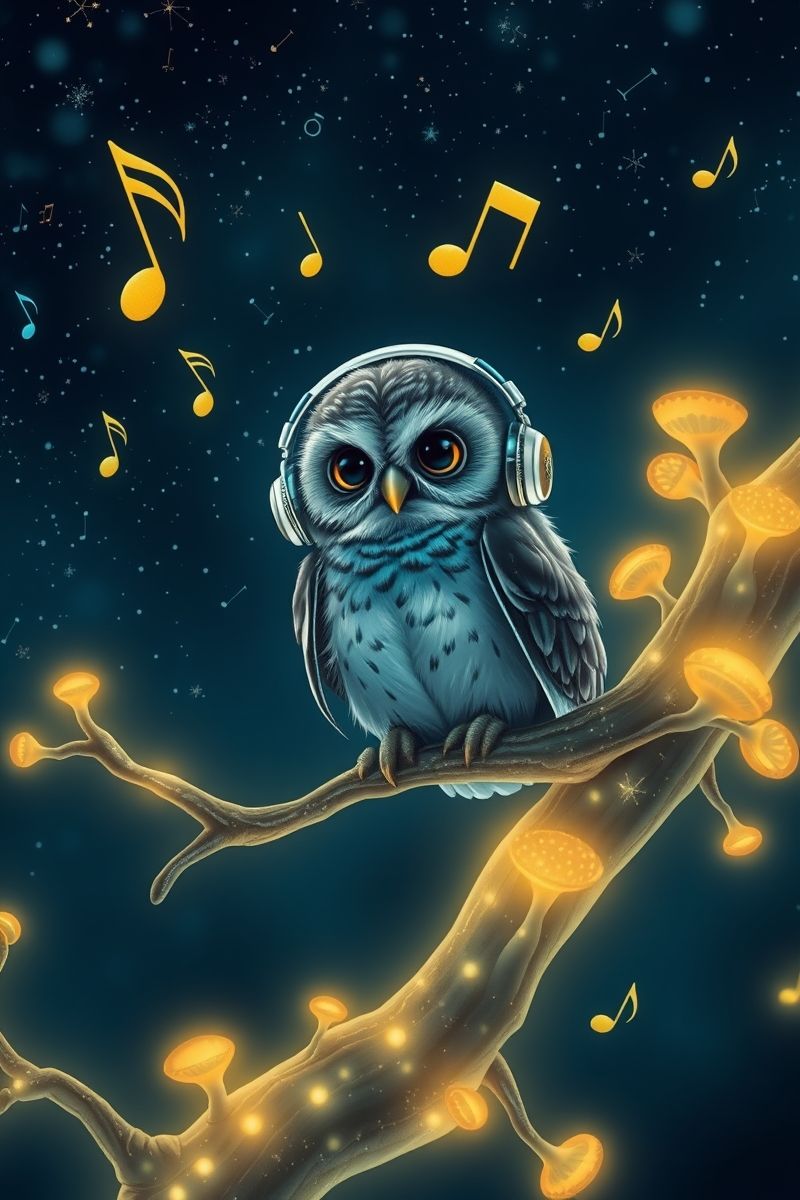 Baby Owl Listening to Music Wallpaper