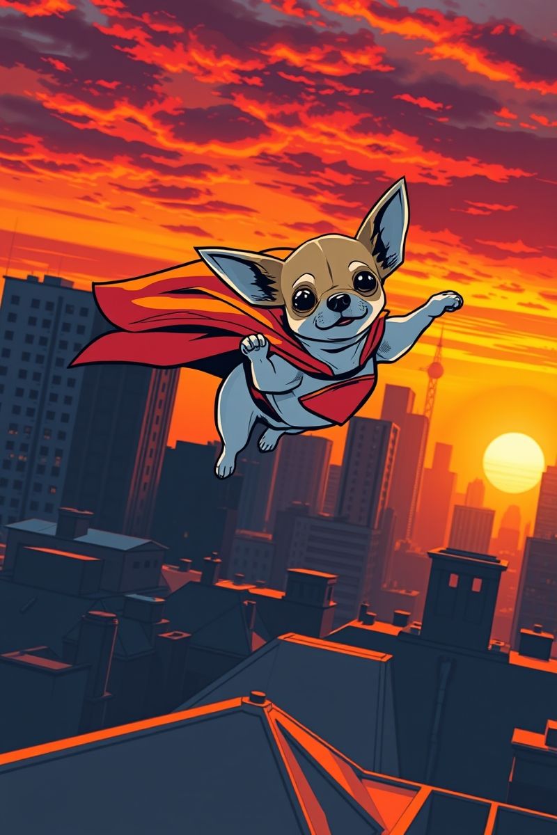 Superhero Chihuahua Over City Wallpaper