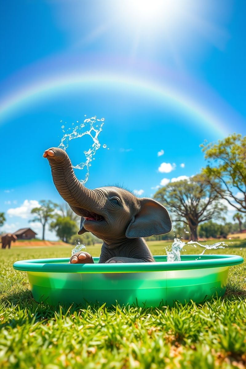 Baby Elephant Splashing in Pool Wallpaper