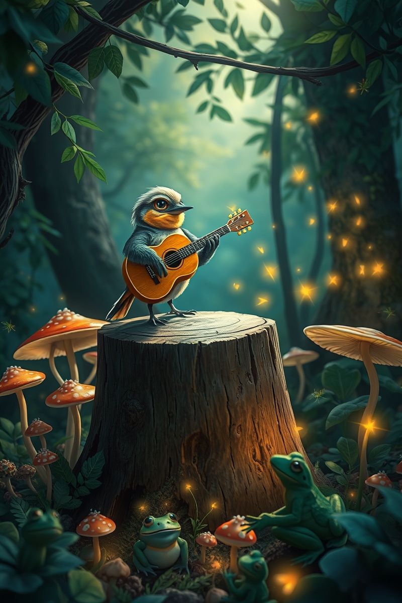 Bird Guitar Concert in Forest Wallpaper