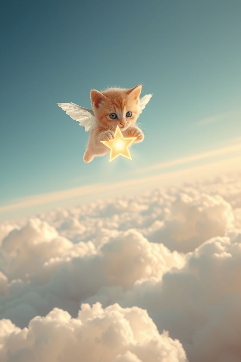 Flying Kitten with Glowing Star Wallpaper